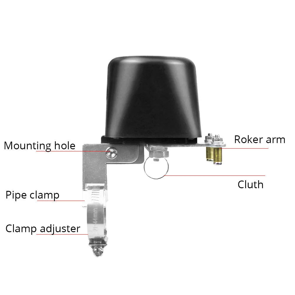 Smart wireless water shut-off valve with Zigbee, ABS fire-retardant housing, for leak detection and remote control