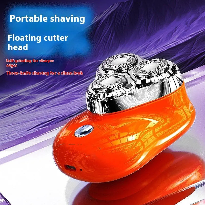Electric magnetic suction floating three-blade shaver in piano black with removable cutter head