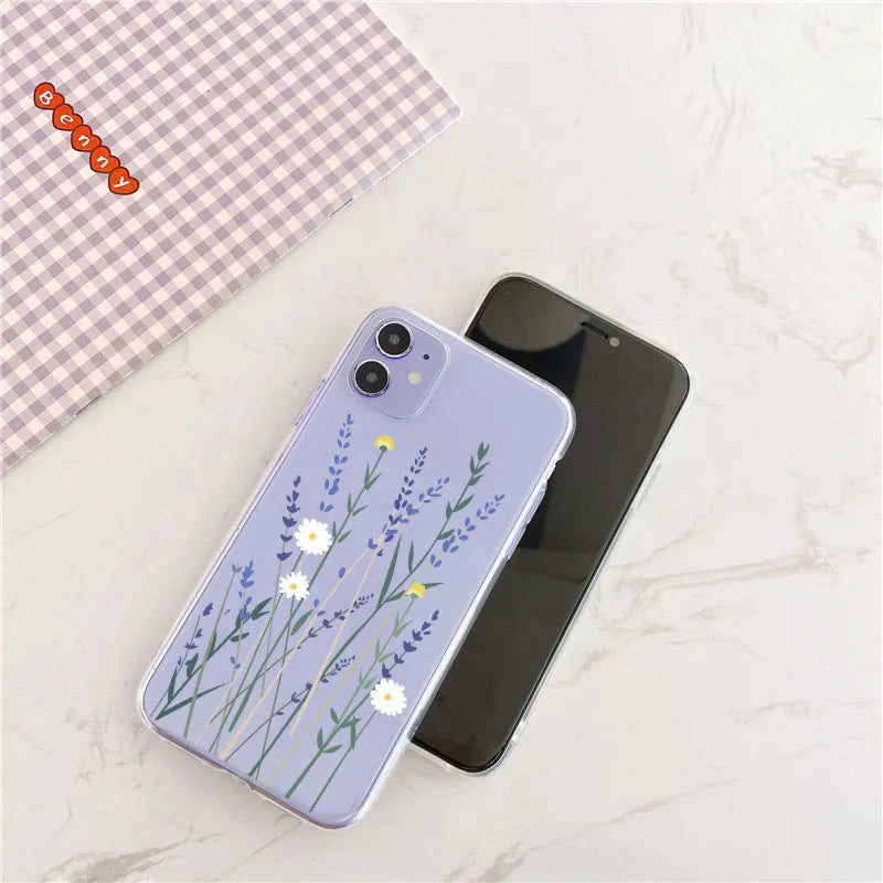 Transparent TPU phone case with daisy flower vertical graffiti design for iPhone XS Max