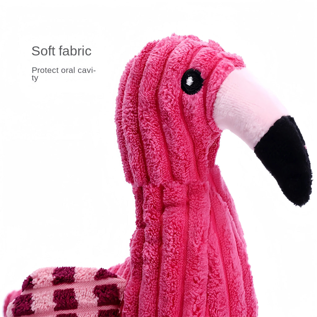 Pink corduroy animal-shaped squeaky plush dog toy for small and large dogs