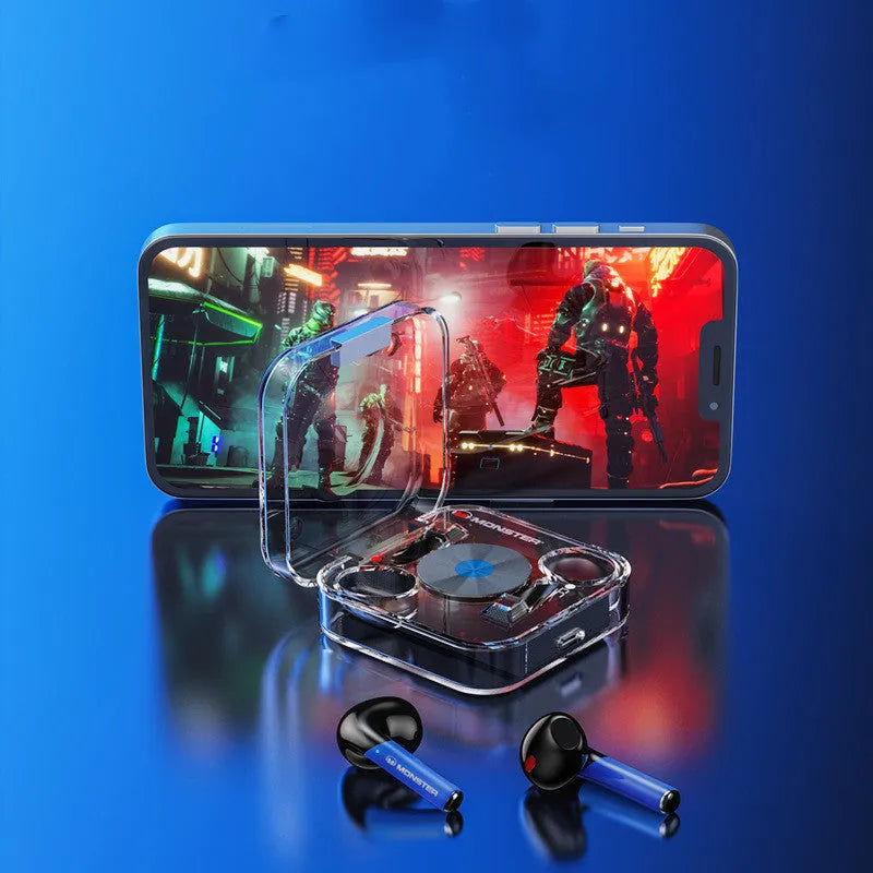 New wireless Bluetooth headset in black with Bass HD Black Technology and earplug design