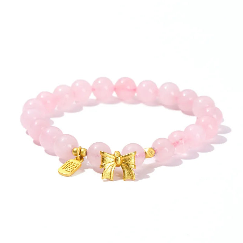 Women's crystal agate bracelet with natural beads in fruit, bow and animal charm designs