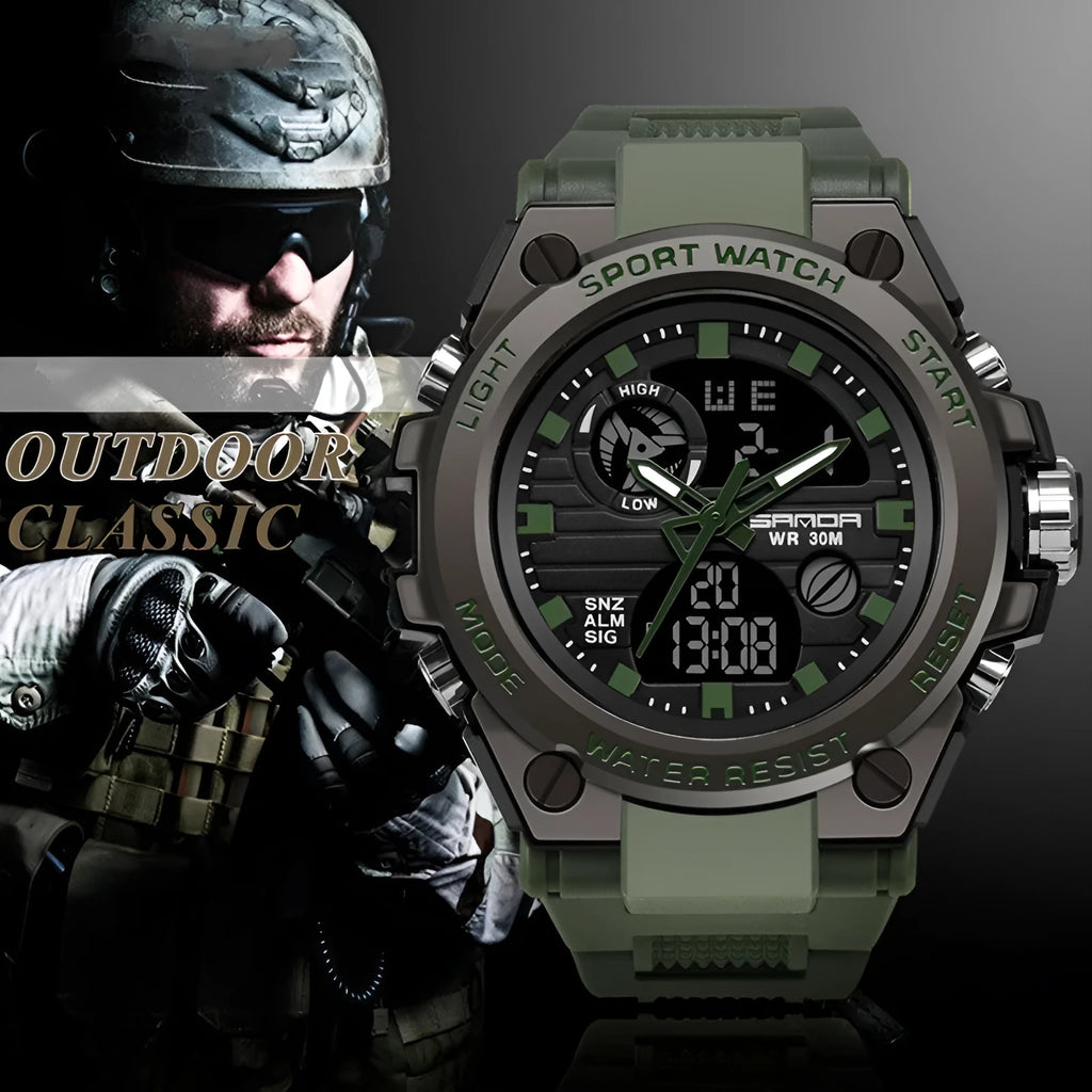 Trendy digital waterproof electronic watch with round dial, zinc alloy case, acrylic mirror, men's multifunctional timepiece
