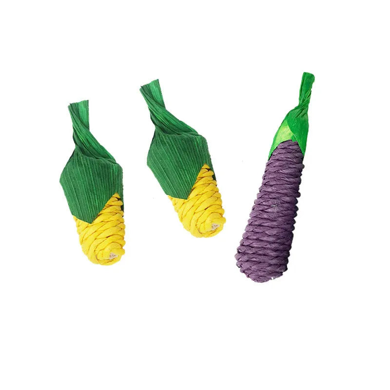Natural loofah carrot chew toy for hamsters and rabbits, 20cm length, woven texture