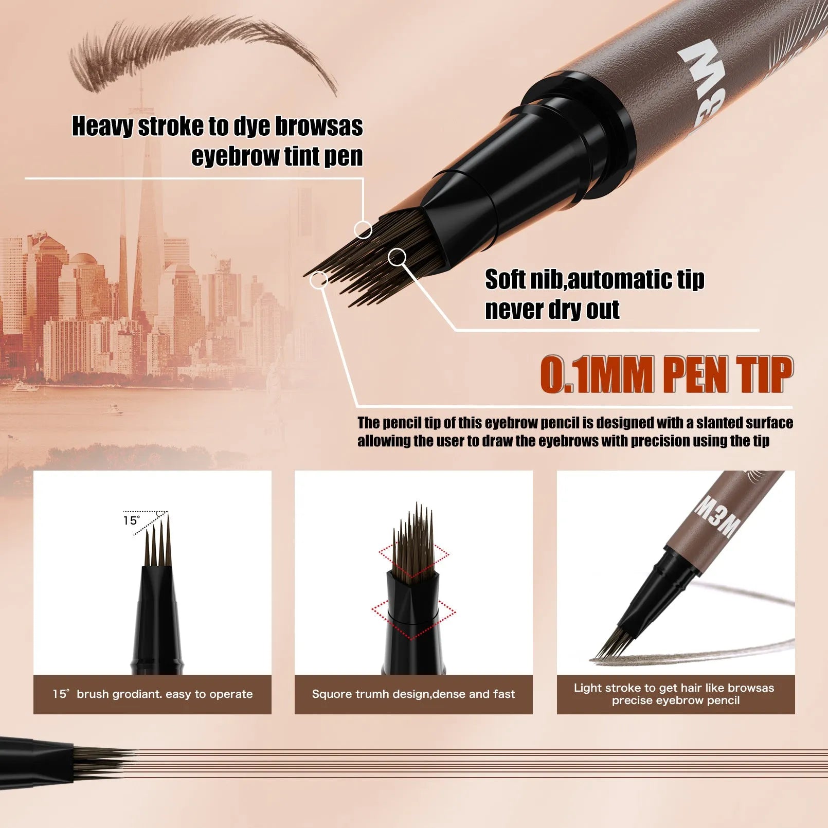 Waterproof sweat-proof smudge-proof double-ended eyebrow pencil with powder in five colour options including light brown, brown, dark brown, black brown, and black.