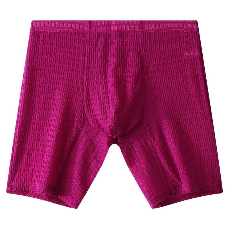 Men's transparent lace boxer shorts in a solid colour on a mid waist lengthened fit.
