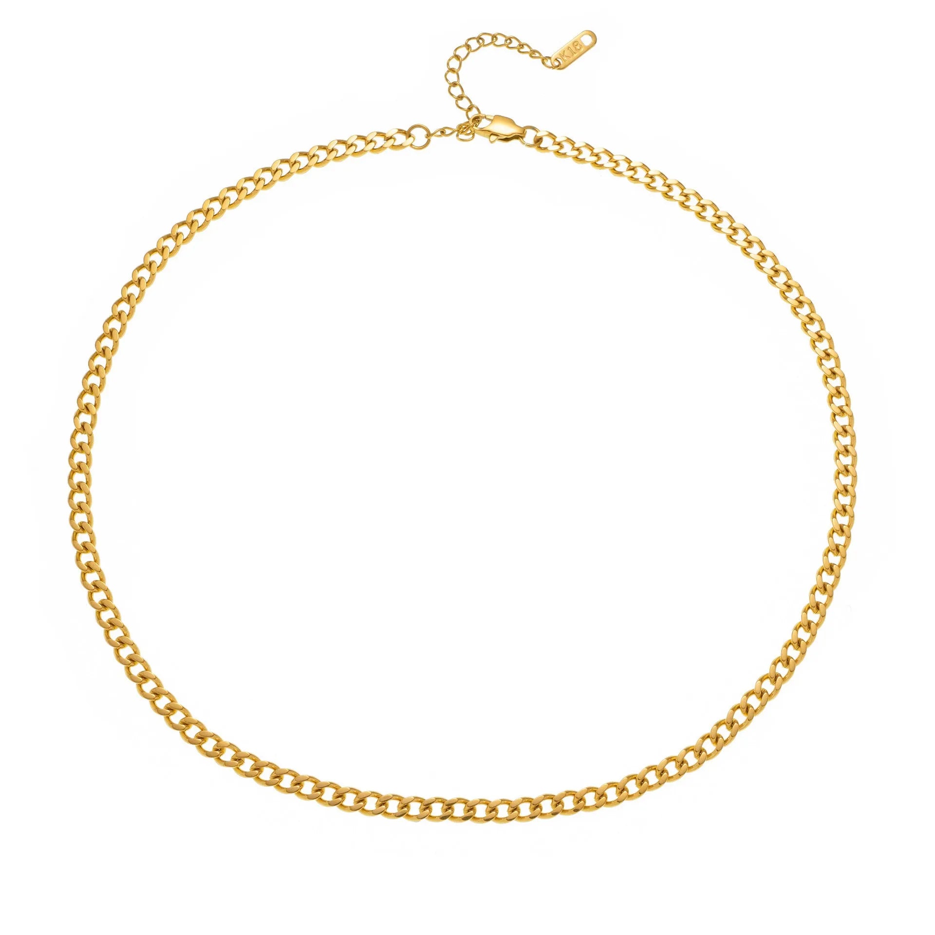 Gold and silver titanium steel initial number necklace with alphabet and number pendants on a 40.5cm chain.