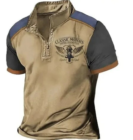 Men's 3D printed golf polo shirt in loose fit pullover style with solid colour background