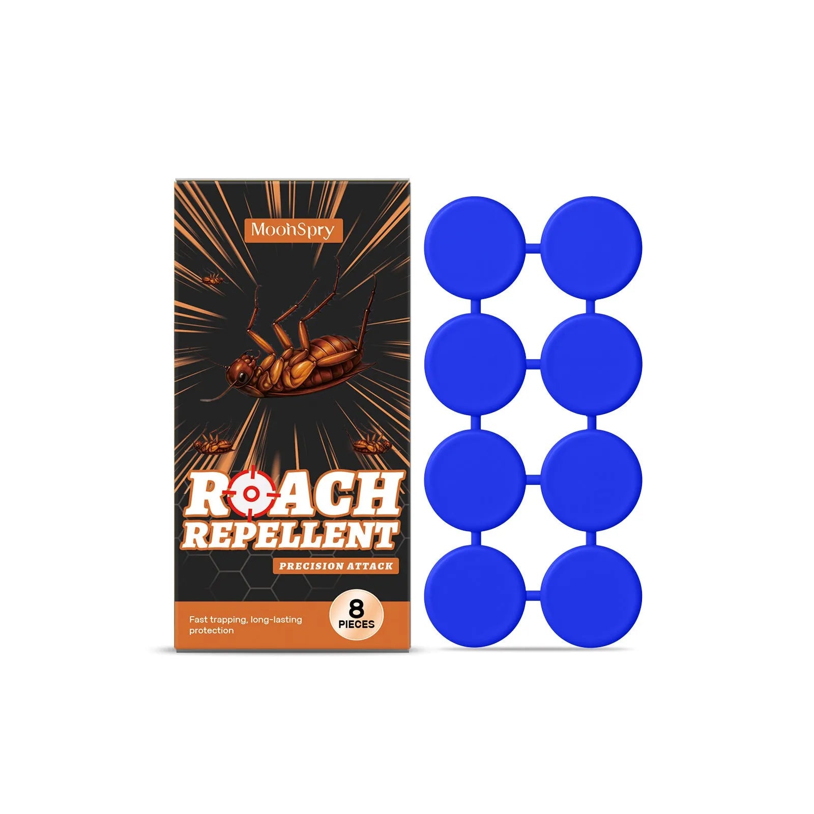 Indoor cockroach killer kit with eight bait stickers and eight glue traps for kitchen use