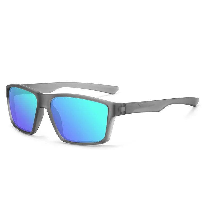 UV protection polarized sunglasses with quadrilateral frame in black frame and ice blue lenses