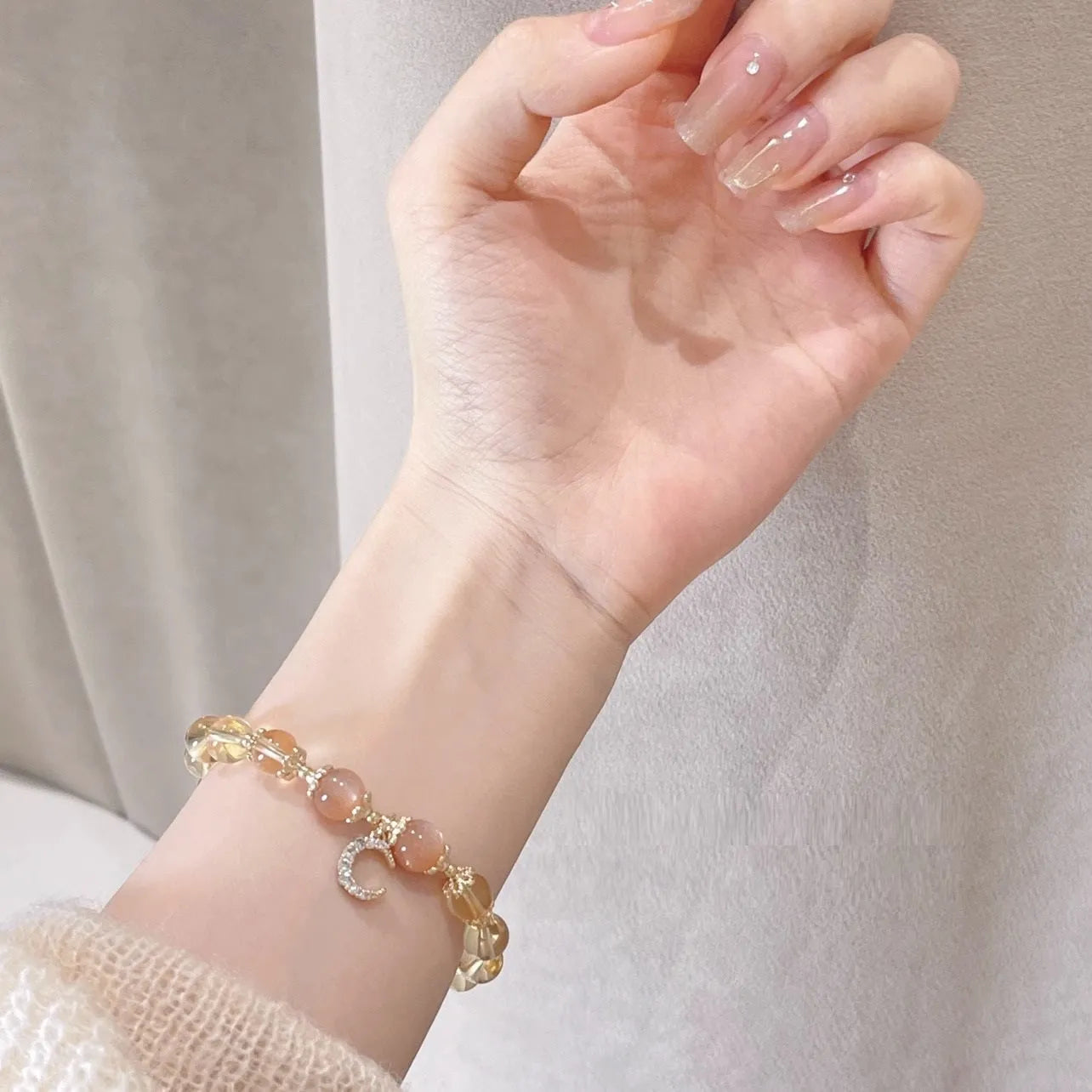 14K gold electroplated crystal bracelet with citrine moonstone and Chinese diamond styling