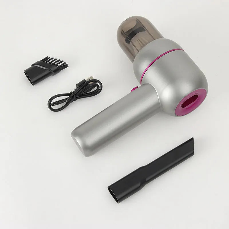 XC-06 Gray handheld portable car cleaner with rechargeable battery and multiple nozzle attachments
