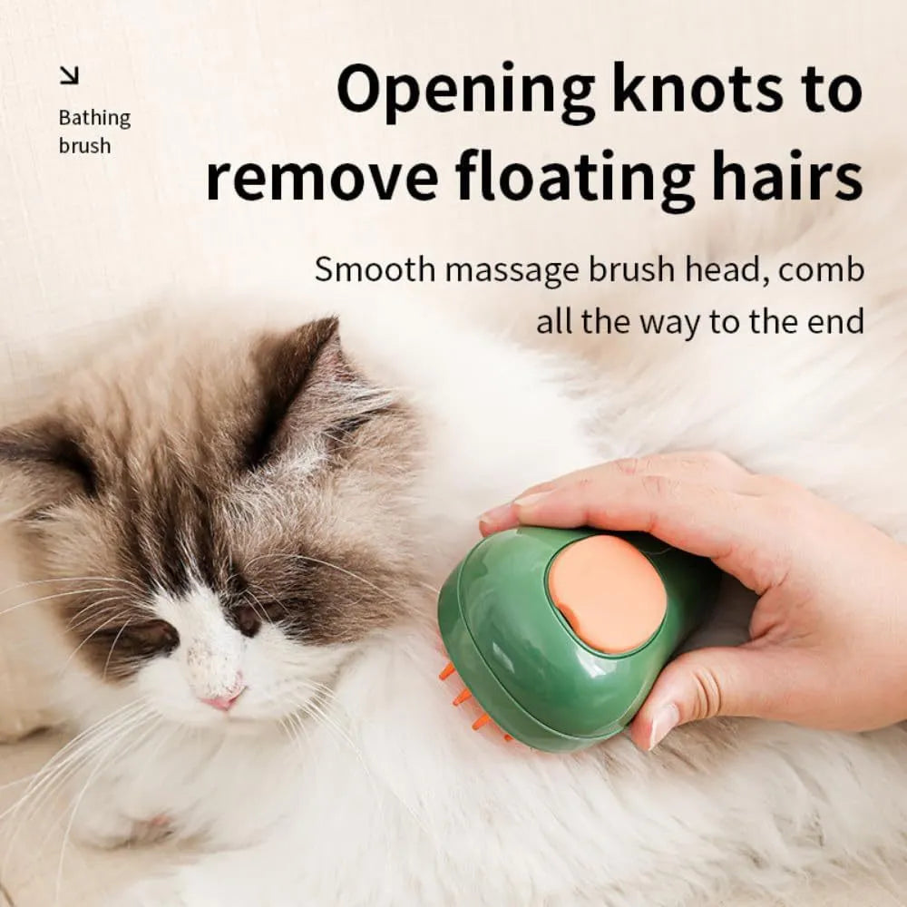 Green and white rechargeable cat steam brush with water spray for pet grooming