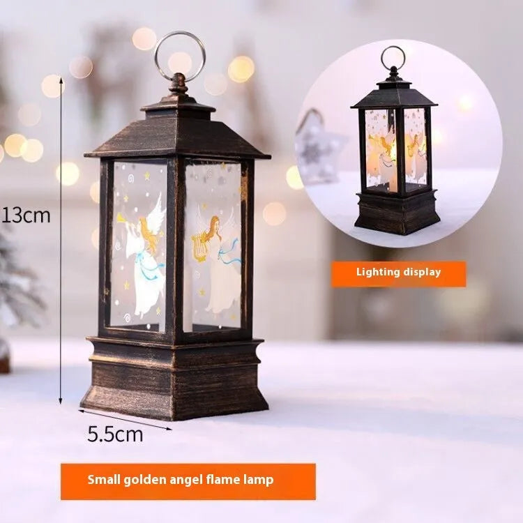 Christmas portable oil lamp with Santa Claus design, plastic construction, battery powered LED light for indoor outdoor hanging decoration