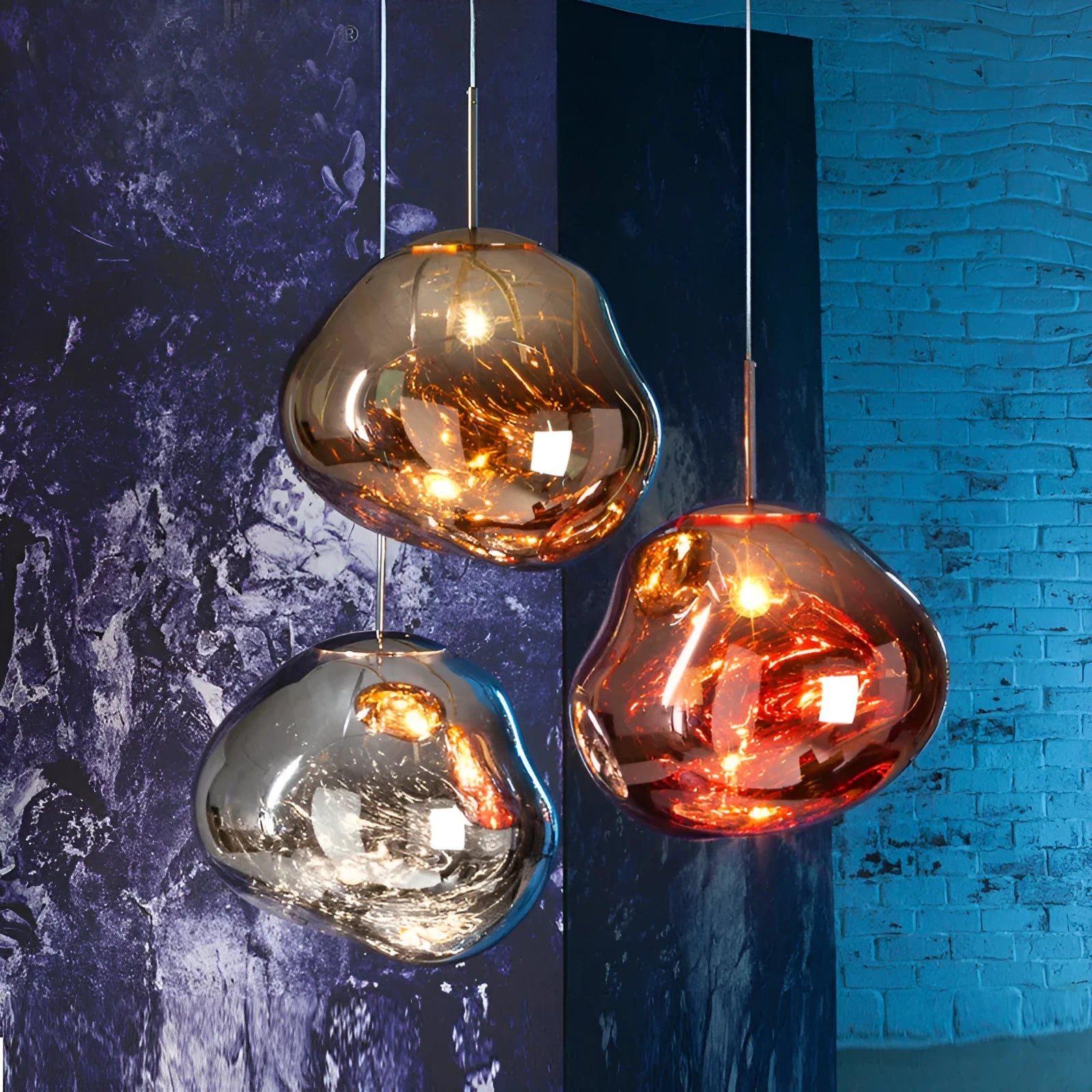 Nordic lava lamp bedside chandelier with irregular glass design and metallic finish