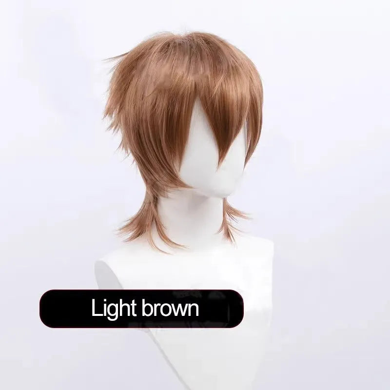 Short cosplay wig for men with lengthened tail and anti-curling mechanism in anime style