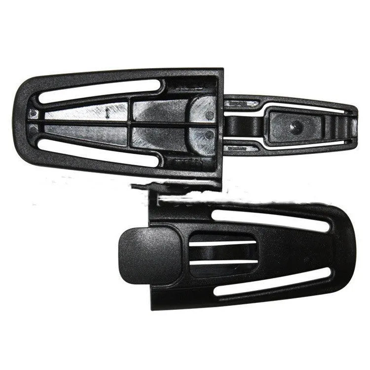 Black nylon seat belt buckle clip for 5-point child car seat harnesses, measuring 14.5cm long.