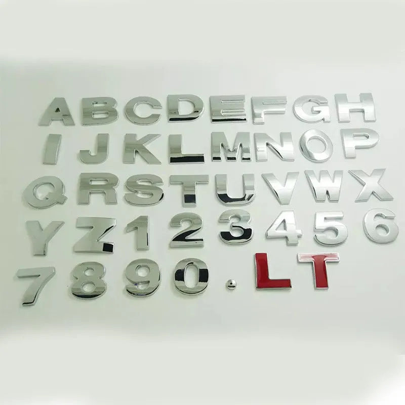 3D metal zinc alloy car bumper sticker showing raised letter A in black finish, 2.5cm size