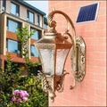 European-style black outdoor solar wall lantern with remote control for courtyard lighting
