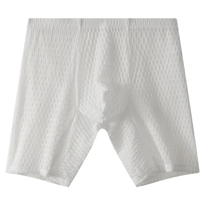 Men's transparent lace boxer shorts in a solid colour on a mid waist lengthened fit.