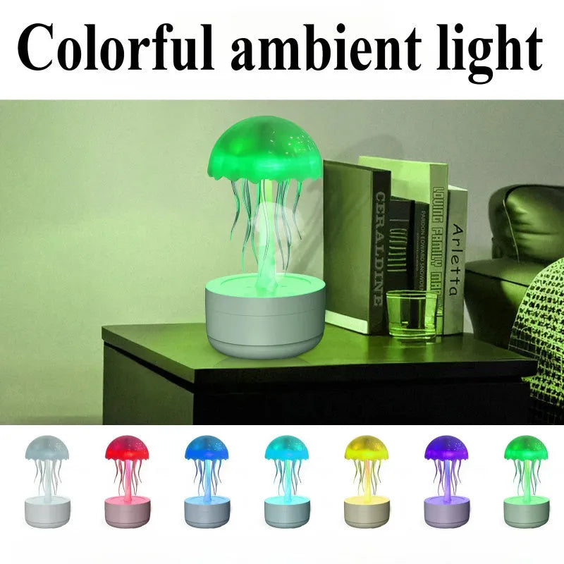 White jellyfish style humidifier diffuser with colourful LED lights and mist output