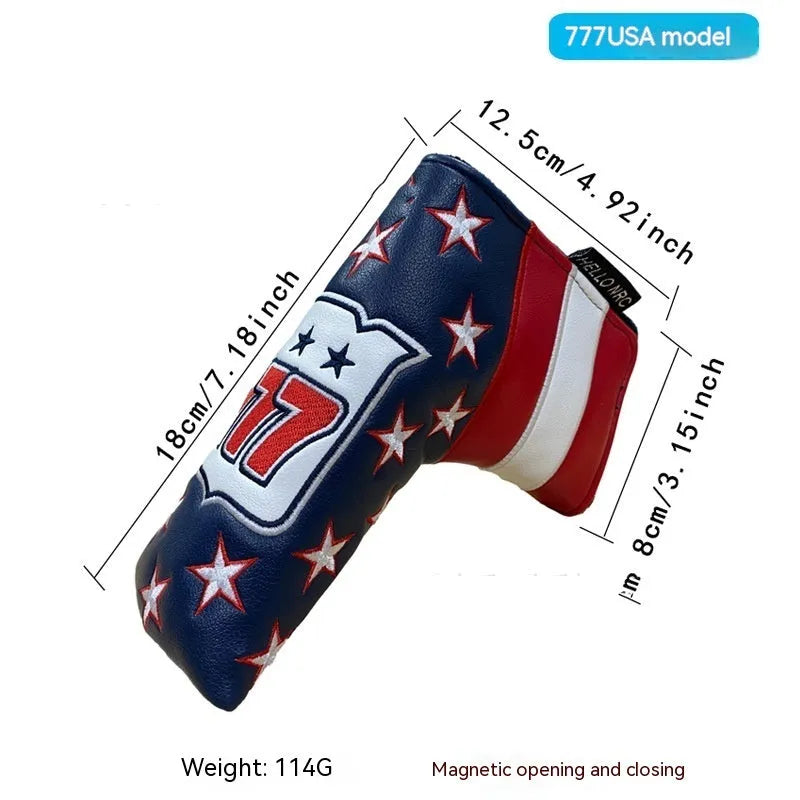 Golf straight bar putter sleeve in a selection of colourful designs with PU waterproof outer and fleece lining.