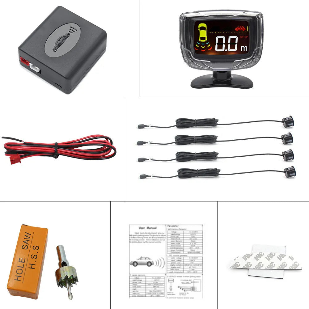 Wireless car reversing sensor system with LED display and four black probes