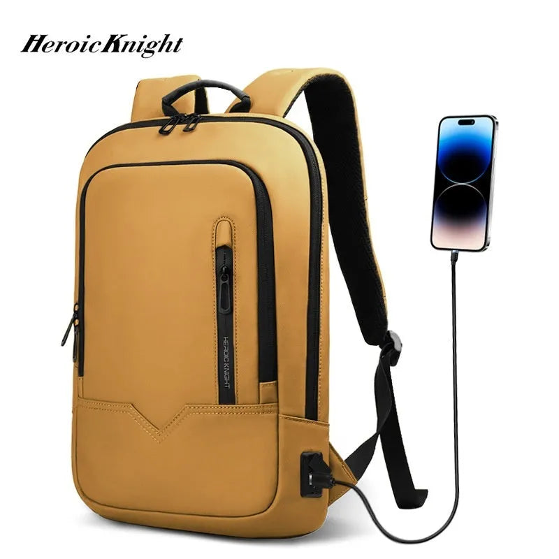 Small lightweight polyester commuter backpack with USB charging port in various colours