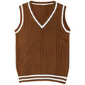 Women's V-neck striped knitted waistcoat sweater in acrylic fibre fabric available in multiple colours