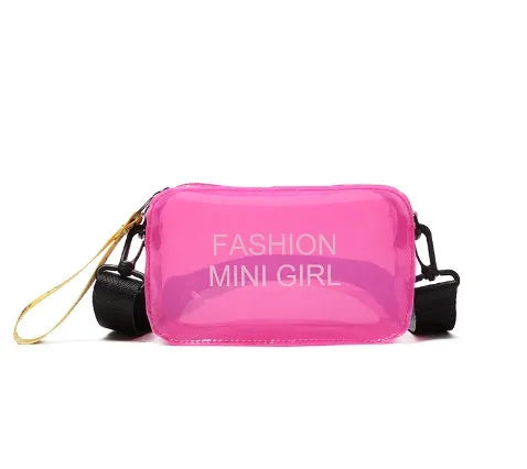 Transparent square jelly crossbody bag with adjustable strap in various colour options