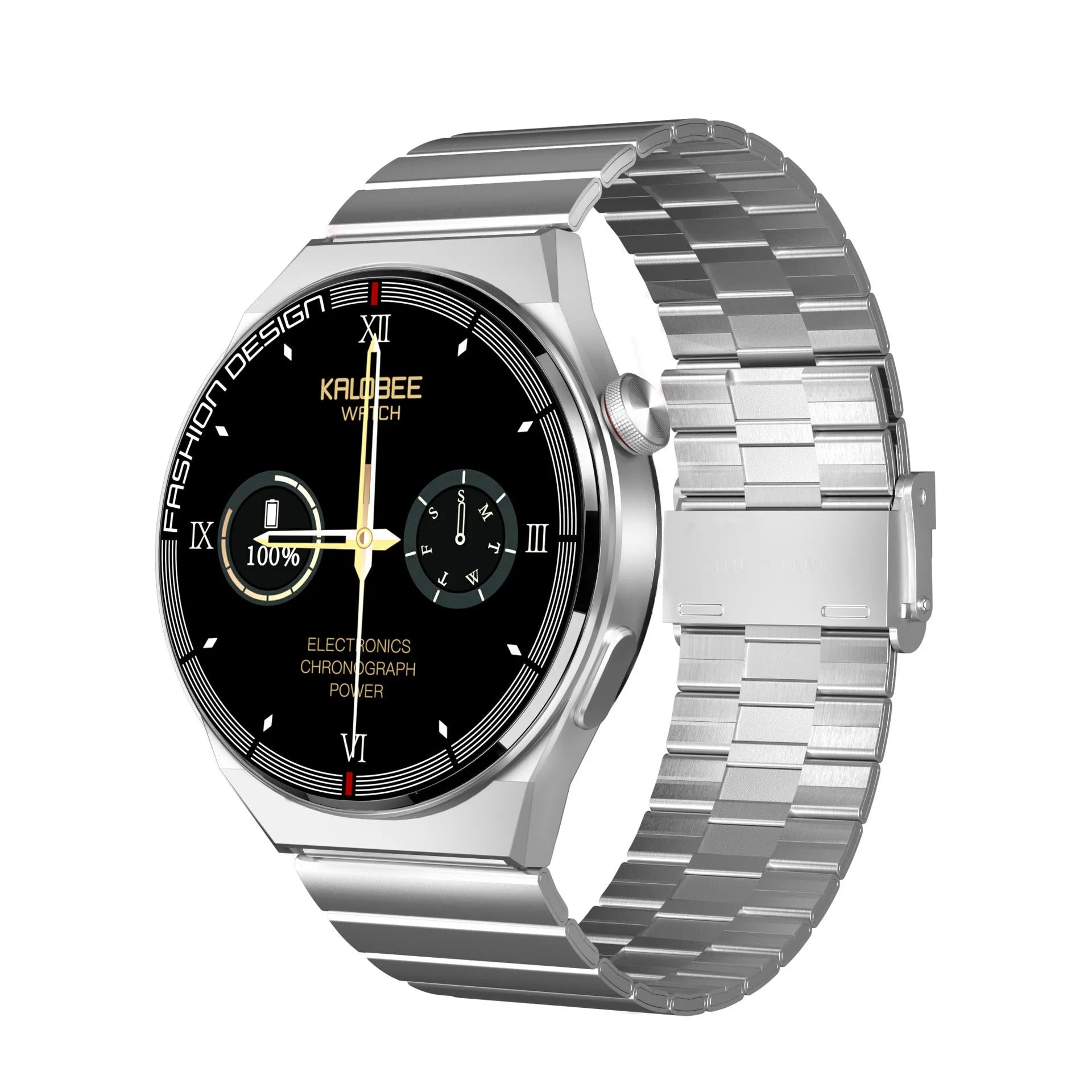 1.28-inch smartwatch showing health metrics on screen with silicone wrist strap