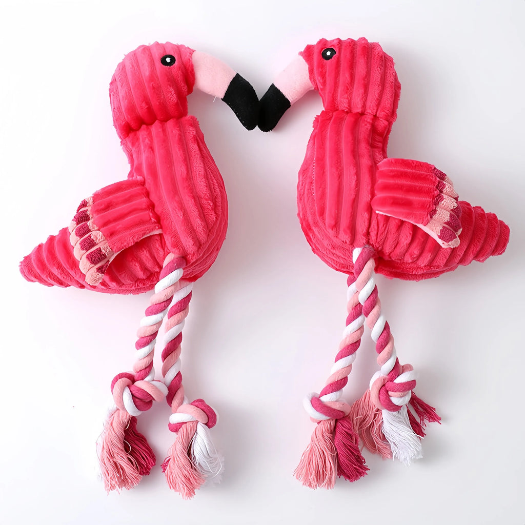 Pink corduroy animal-shaped squeaky plush dog toy for small and large dogs