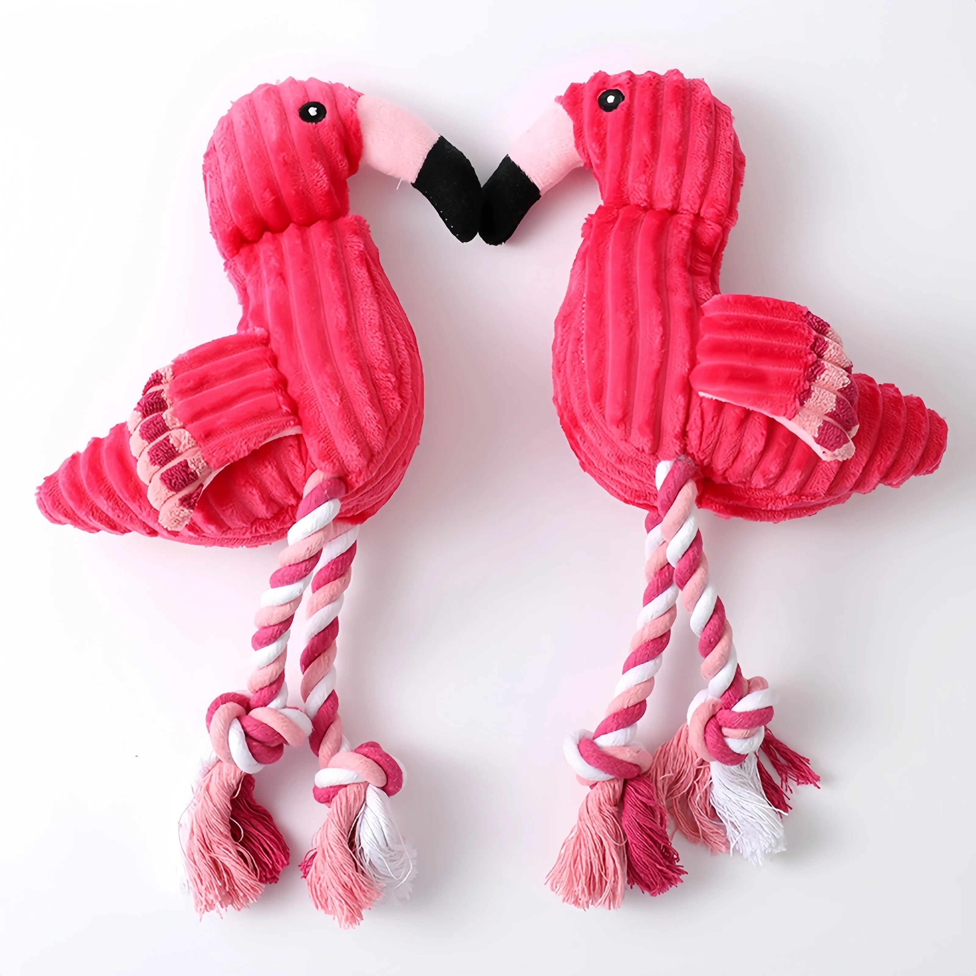 Pink corduroy animal-shaped squeaky plush dog toy for small and large dogs