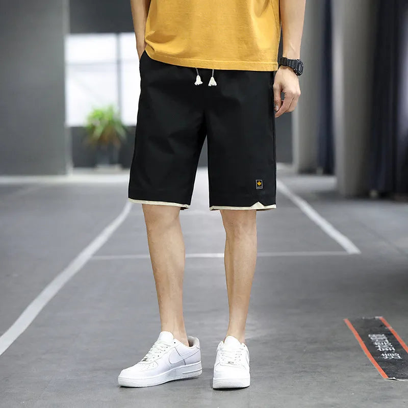 Korean style loose straight fit casual beach shorts in green colour