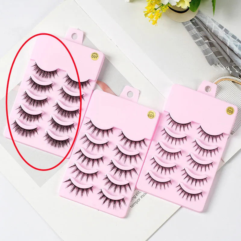 Pack of manga anime style false eyelashes showing three natural wispy designs for Korean makeup and cosplay