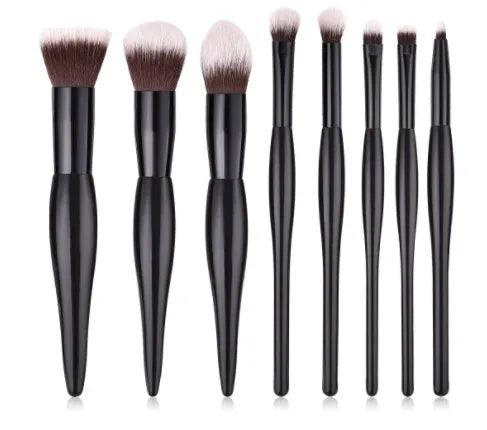 8-piece makeup cover brush set with nylon bristles and wooden handle in black and white colour options