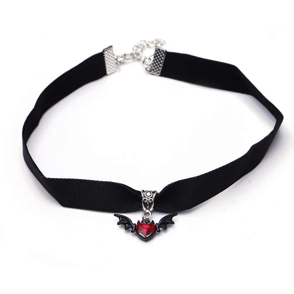 Red Diamond Bat Halloween collar with geometric bat shape and cloth chain choker style