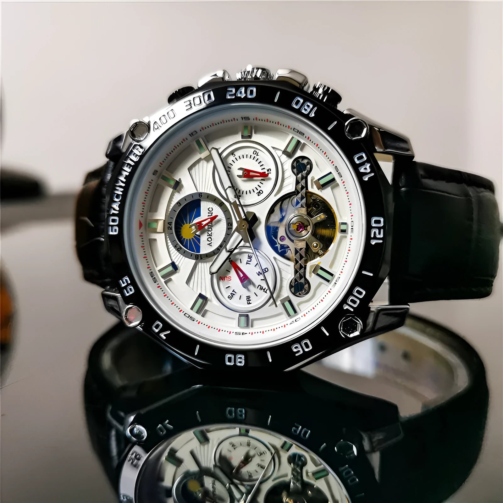Men's automatic mechanical watch with 12mm case thickness in multiple colour configurations