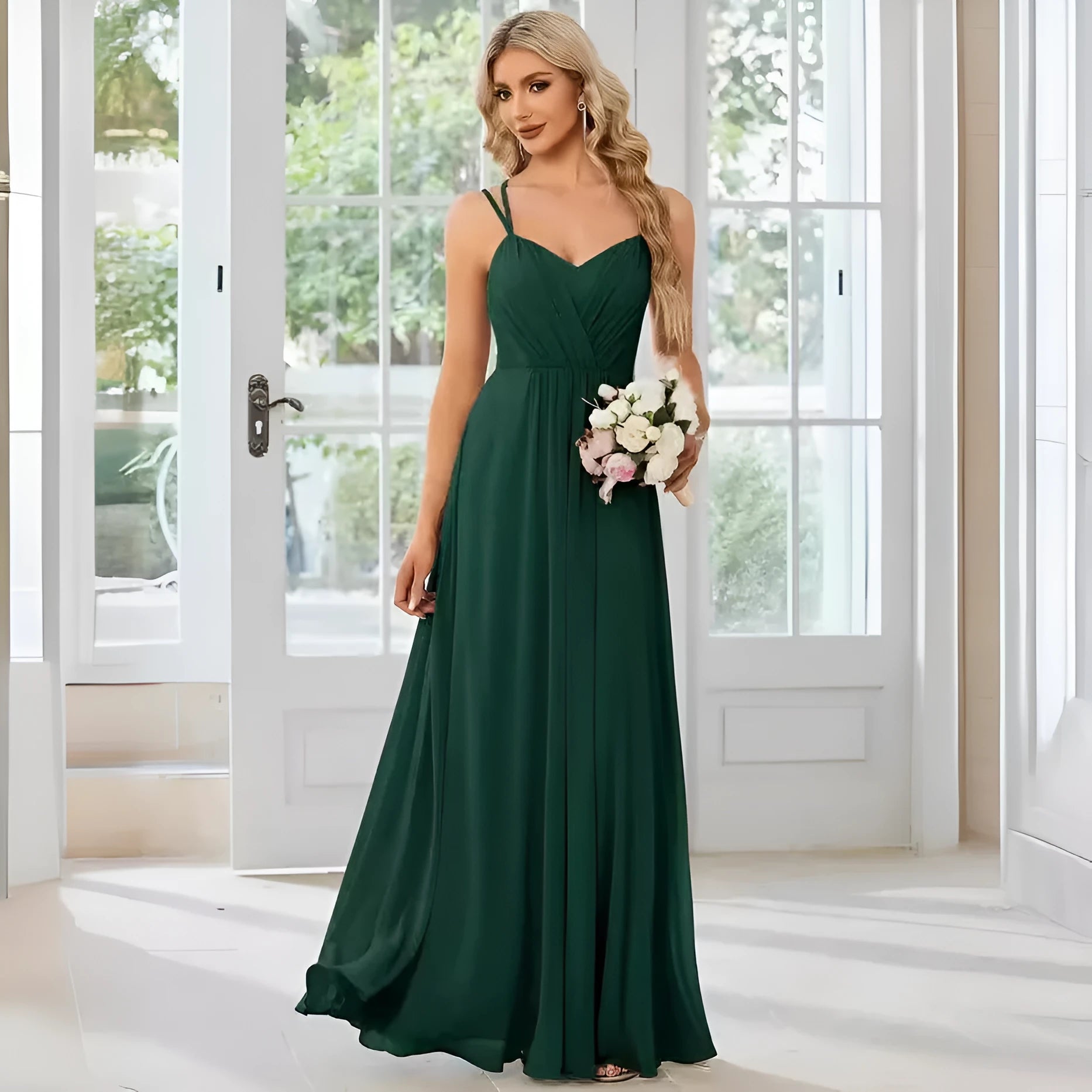 Women's long sleeveless A-line dress with pleated skirt in solid colour options