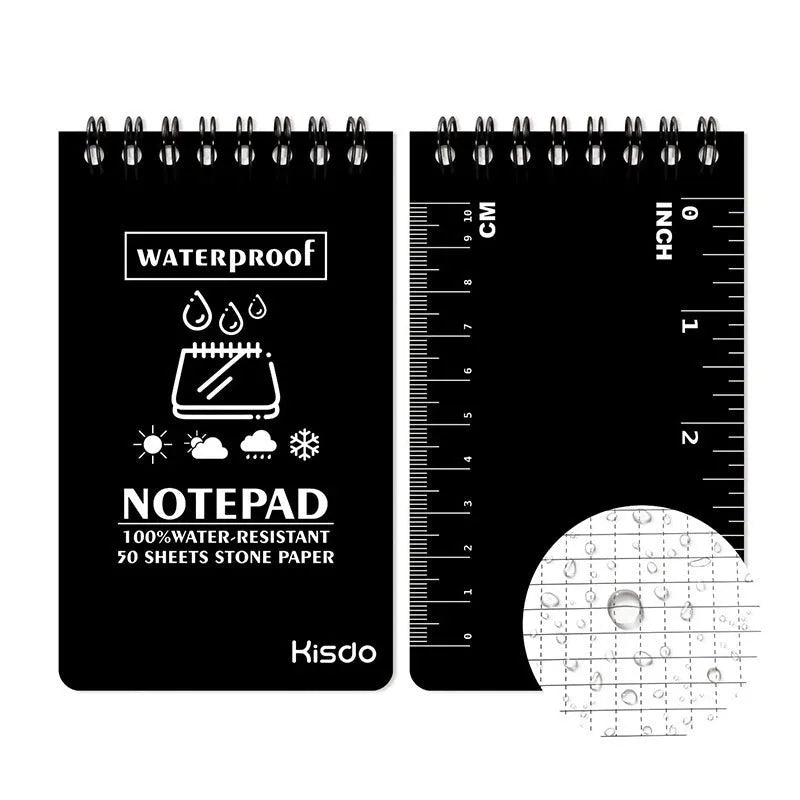 Waterproof spiral bound notepad with camouflage cover and stone paper pages