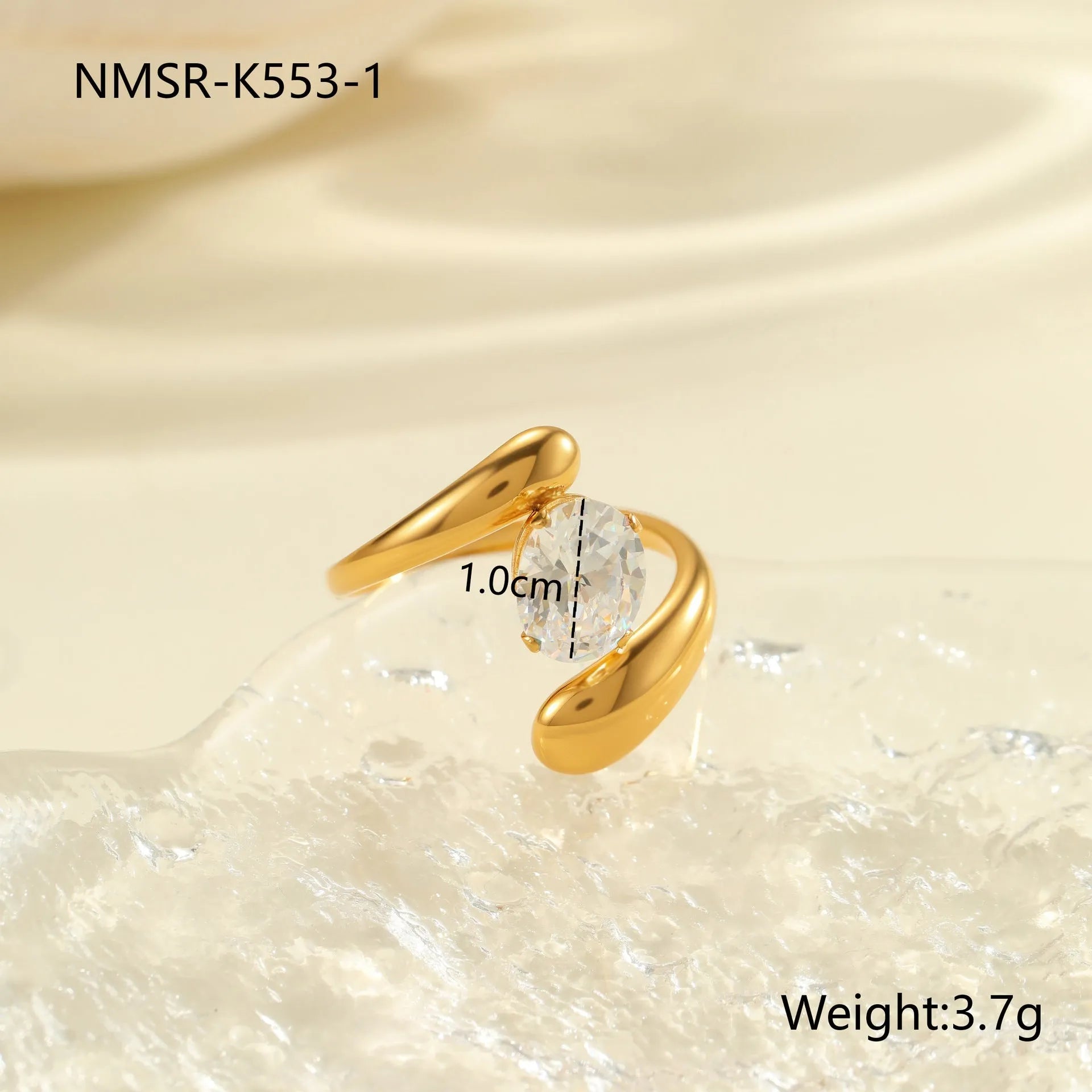 Adjustable geometric stainless steel ring showing open mouth design and colour variations