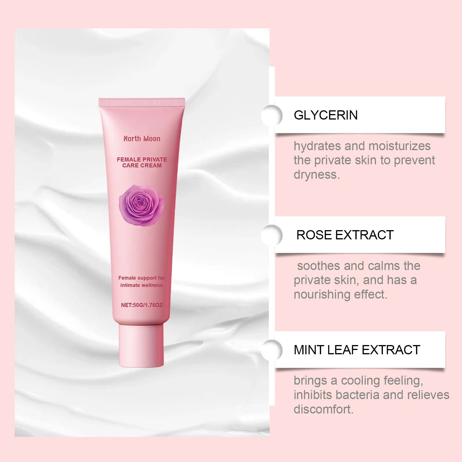 50g jar of daily moisturising cream with rose and peppermint extracts for dry skin relief