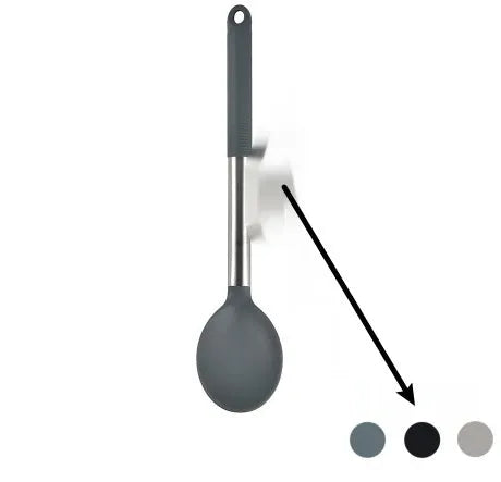 12 piece silicone kitchen utensil set with rotating storage bucket in black, dark grey or khaki colours