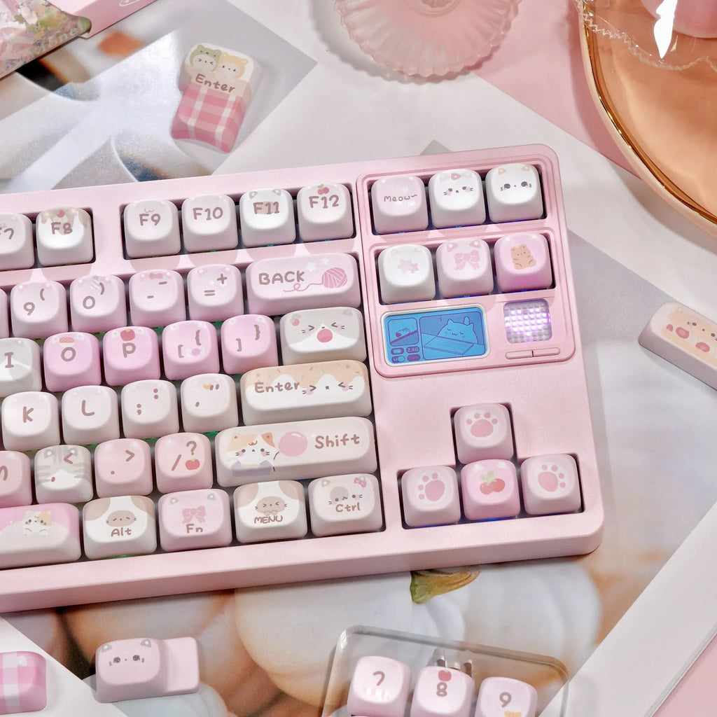 MOA Height full five-sided sublimation pink key caps with cartoon design for mechanical keyboards