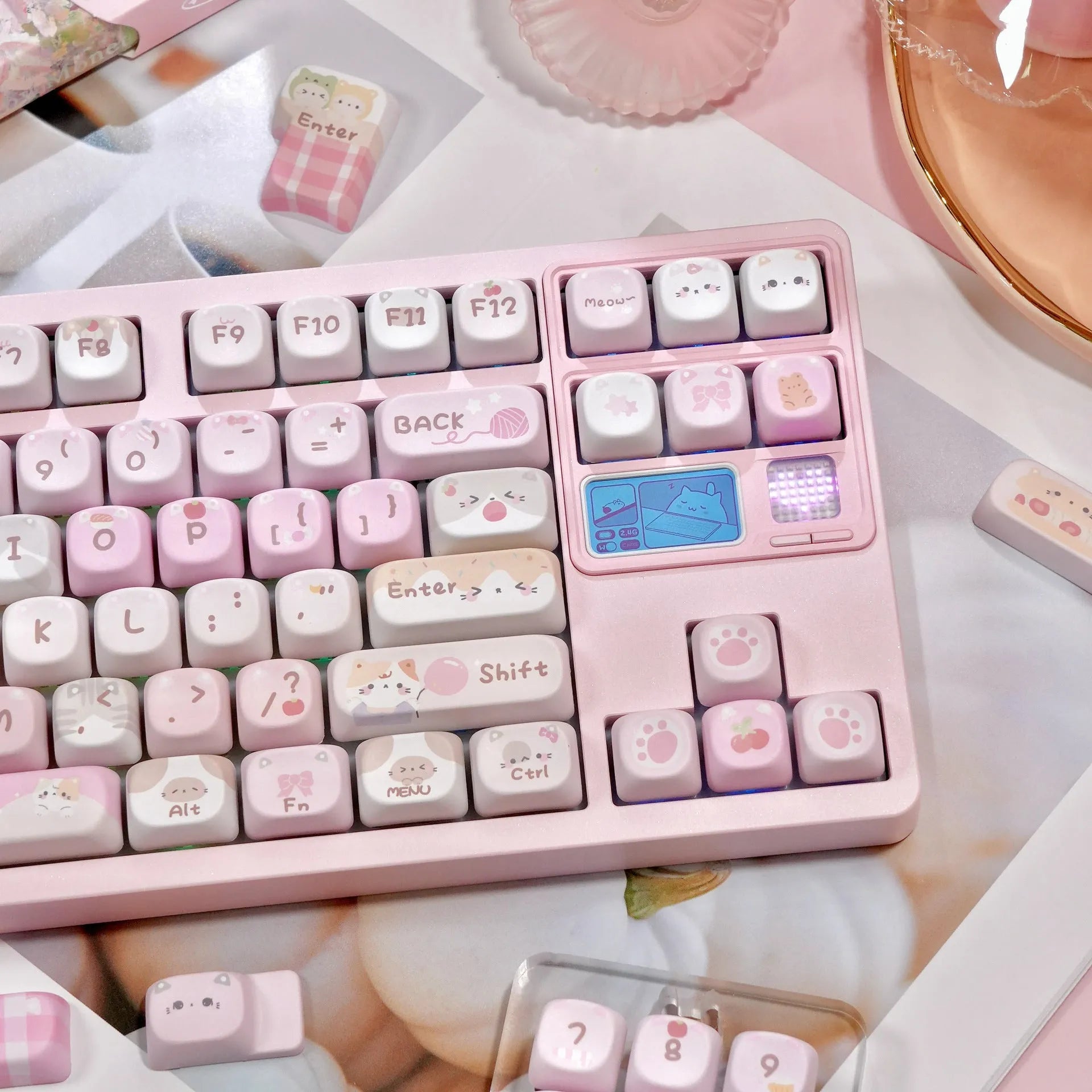MOA Height full five-sided sublimation pink key caps with cartoon design for mechanical keyboards