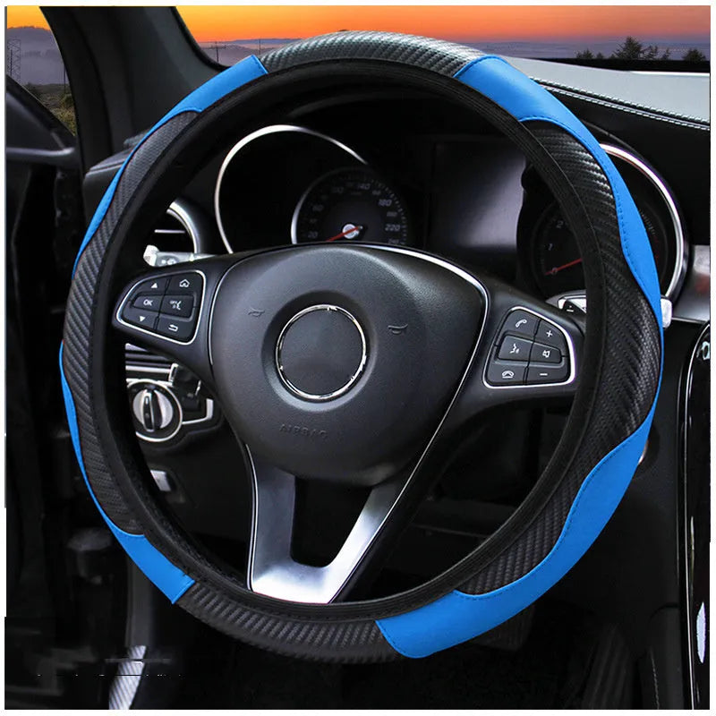 Carbon fibre sports steering wheel cover with elastic band for 38cm sedan wheels