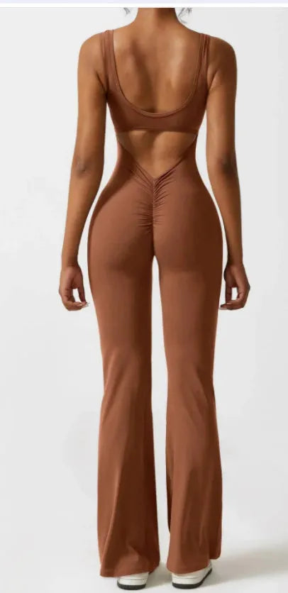 Women's milk silk yoga bodysuit with seamless design and mid-waist trousers length