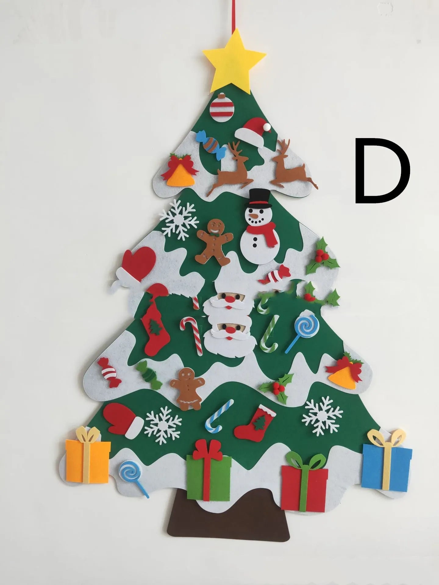 DIY felt Christmas tree multi-layer 3D design 98x70cm with 32 decorations snowflakes Santa reindeer