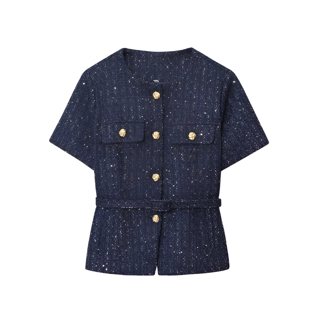 Women's A-line vest with belt texture in solid colour polyester, available in Navy Blue and Black sizes XS to L