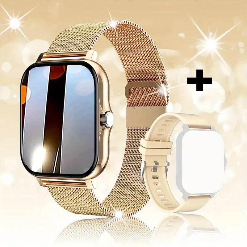 Smart watch with 144-inch touch screen showing heart rate display and Bluetooth calling interface